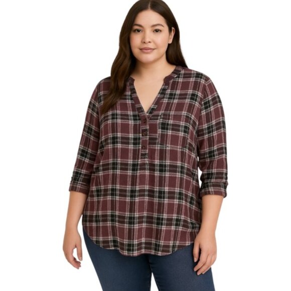 torrid Tops - Torrid Plaid Medium Large Long Sleeve Popover Long Sleeve Plaid Top